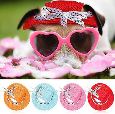 4 Pieces Dog Princess Hat Round Brim Pet Baseball Hat Dog Mesh Porous Cap with Ear Holes Pet Outdoor Sun Protection