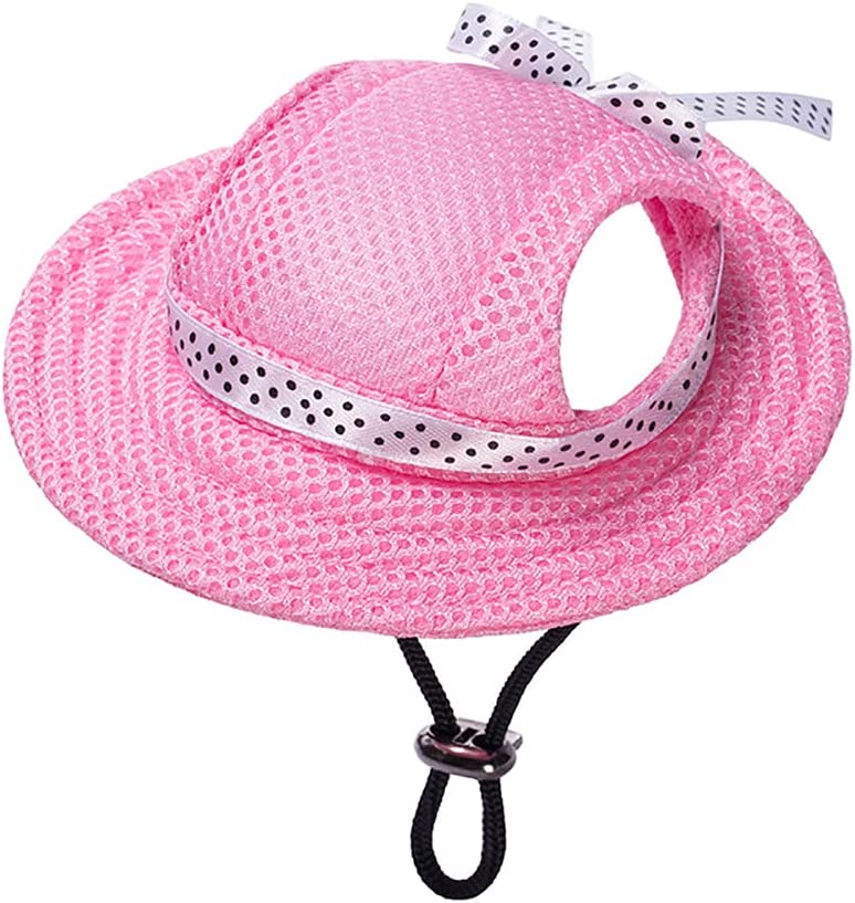 Round Brim Princess Cap Visor Hat Pet Dog Mesh Porous Sun Cap with Ear Holes