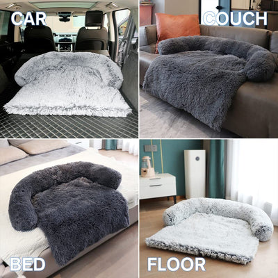 Dog Calming Fluffy Plush Dog Mat for Furniture Protector with Removable Washable Cover