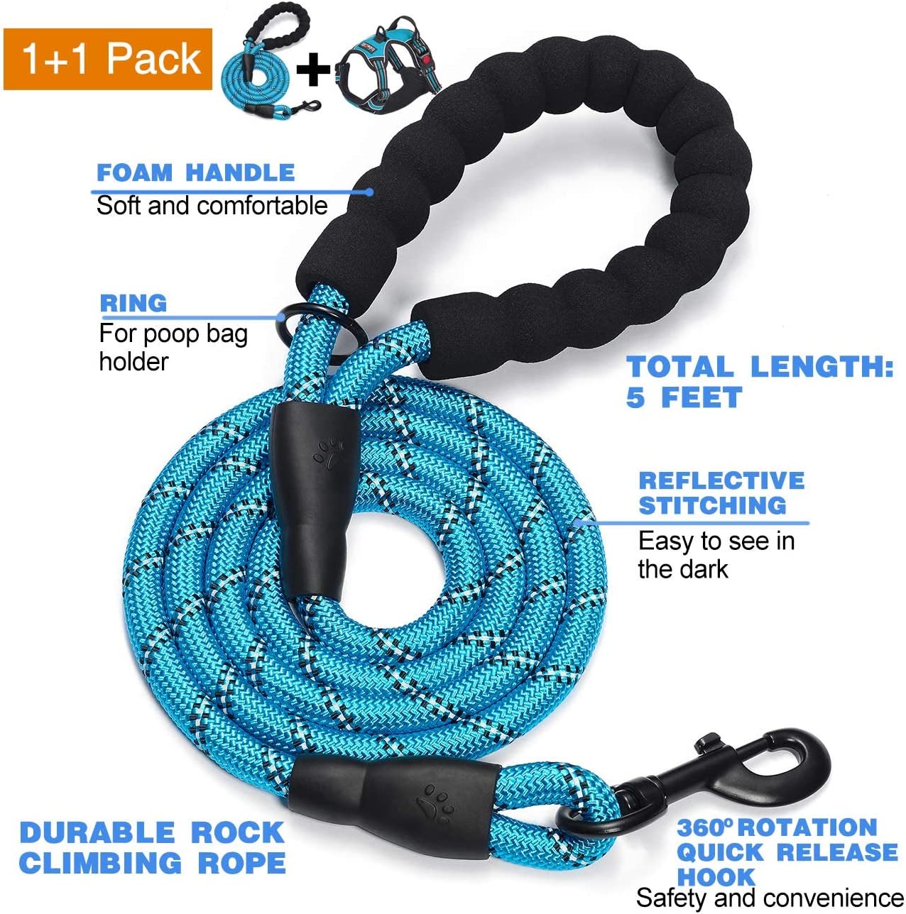 Free Heavy Duty 5ft Dog Leash No Pull Dog Harness Adjustable Reflective Oxford Easy Control Medium Large Dog Harness with A